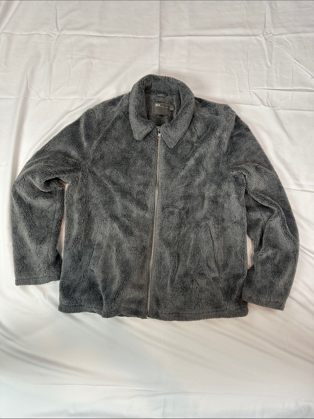 ASOS Gray Faux Fur Zip-Up Jacket